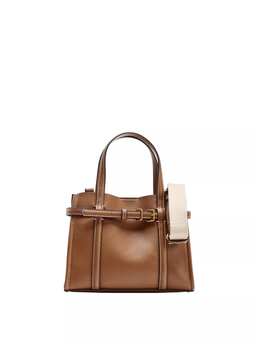 Zara Brown Leather Satchel with Cream Detachable Strap